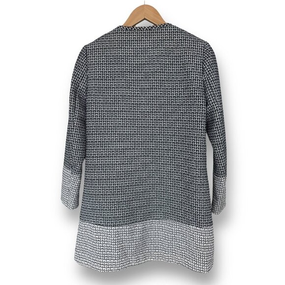 Size 6 Black & White Patterned‎ Open Front Long Jacket w/Pockets Blazer Tweed - Picture 3 of 9